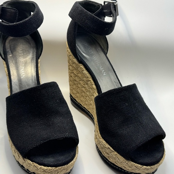 Stuart Weitzman Black and Tan Wedge Sandals - Picture 1 of 6